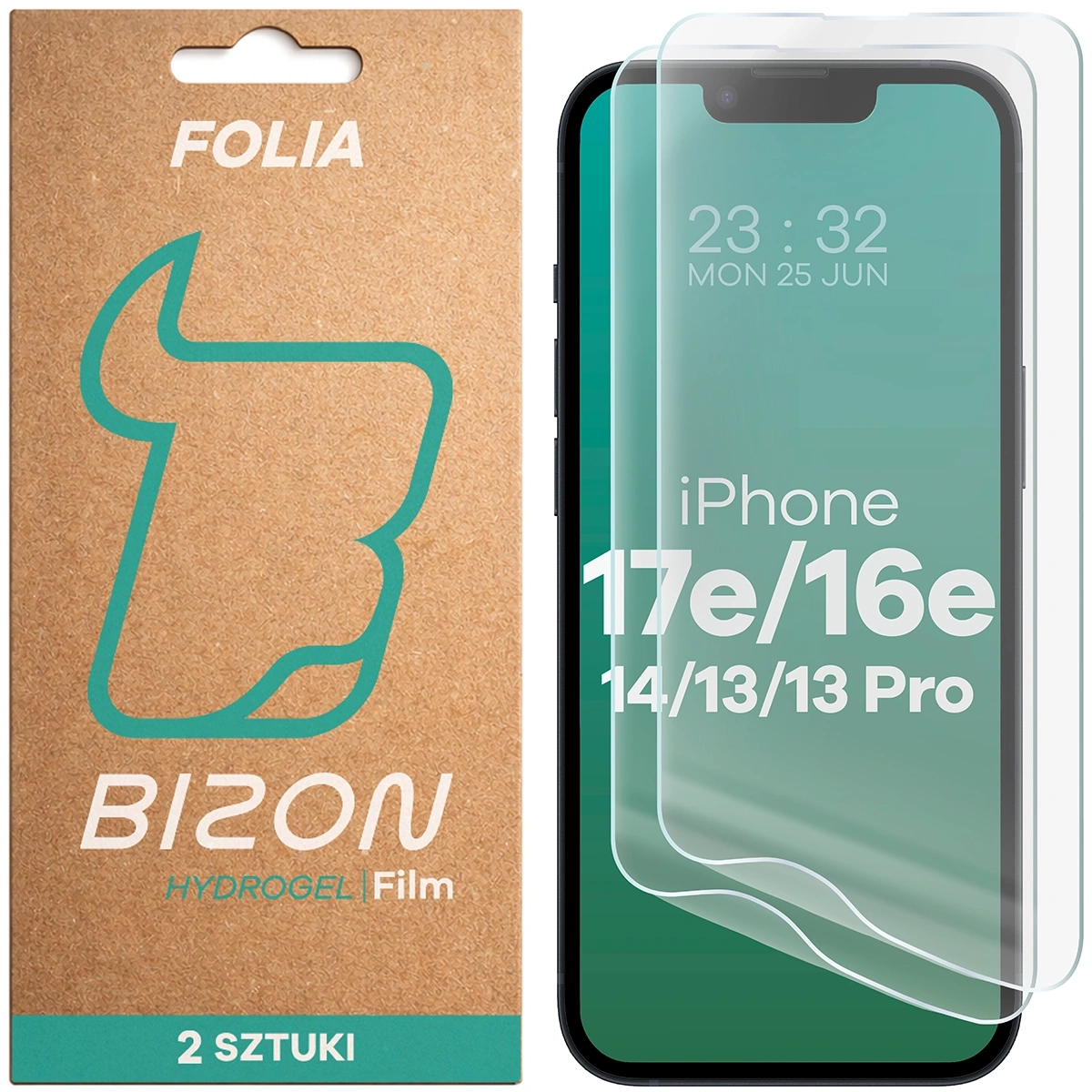 Folia hydrożelowa Bizon Hydrogel Front Duo iPhone 16e/14/13/13 Pro/17e 2 sztuki