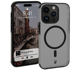 Etui Bizon MatteO z MagSafe do iPhone 14 Pro Półprzezroczyste z czarną ramką