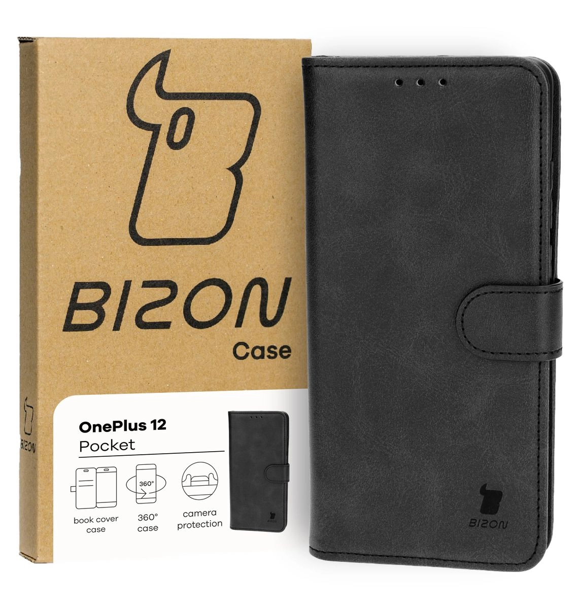 Etui Bizon z klapką Pocket do OnePlus 12 Czarny