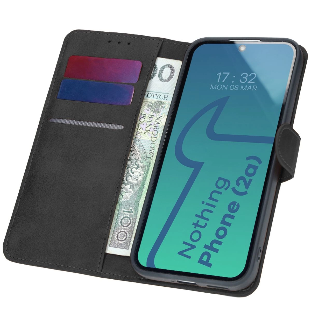 Etui Bizon z klapką Pocket do Nothing Phone (2a)/(2a) Plus Czarny