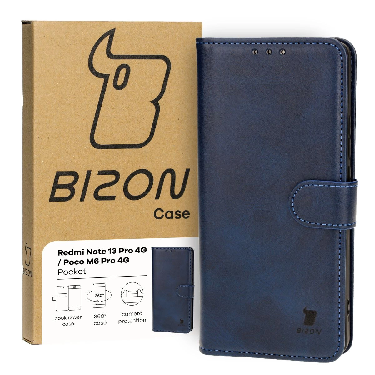 Etui Bizon z klapką Pocket do Xiaomi Poco M6 Pro 4G/Xiaomi Redmi Note 13 Pro 4G Granatowy