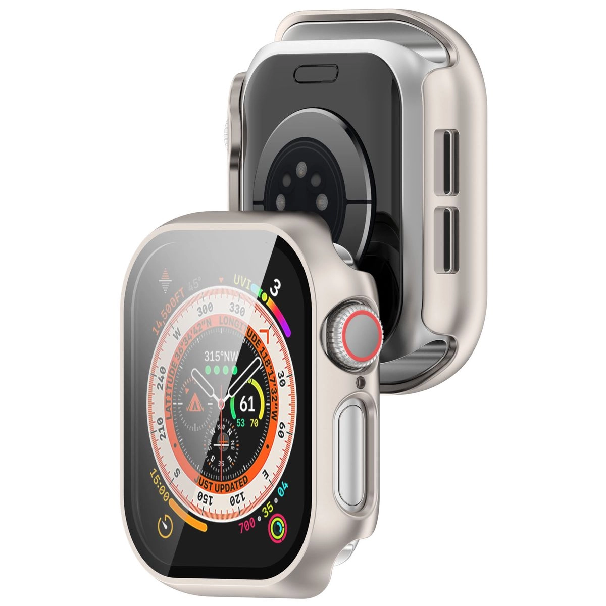 Nakładka na tarczę Bizon ze szkłem do Apple Watch 10 42mm Szampańskie
