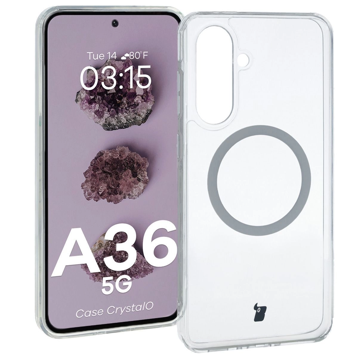 Etui Bizon CrystalO z MagSafe do Galaxy A36 5G Przezroczyste