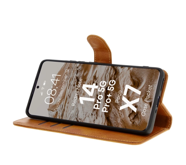 Bizon z klapką Pocket do Xiaomi Redmi Note 14 Pro 5G/Poco X7 Brązowy