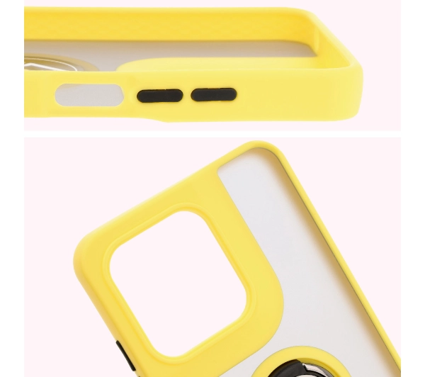 Bizon z uchwytem na palec Hybrid Ring do Motorola Moto G15 / G15 Power Przydymione z żółtą ramką