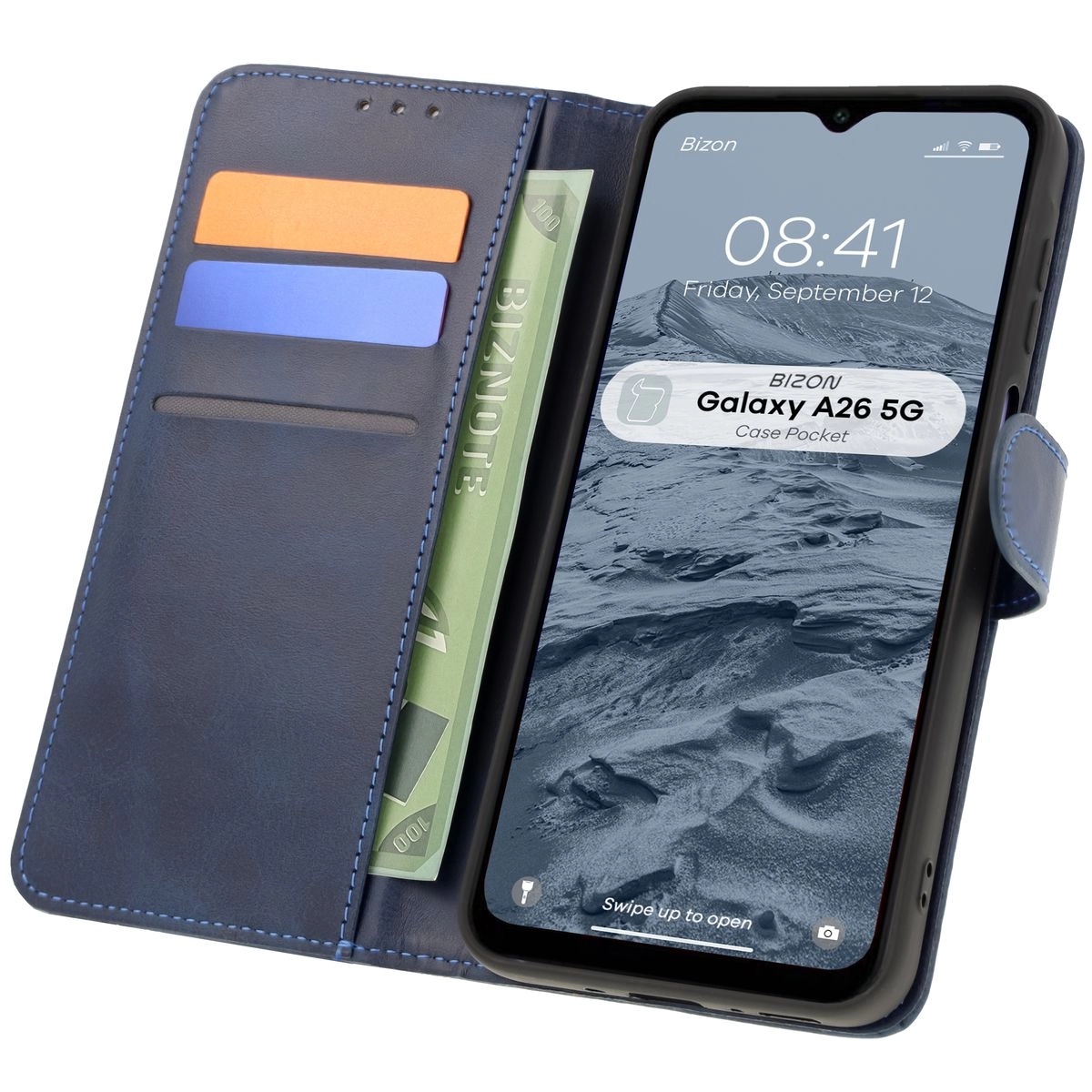 Etui Bizon z klapką Pocket do Galaxy A26 5G Granatowy