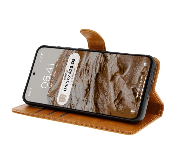 Bizon z klapką Pocket do Galaxy A36 5G Brązowy