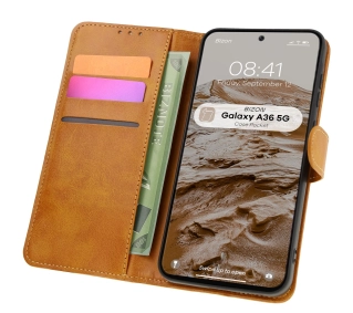 Bizon z klapką Pocket do Galaxy A36 5G Brązowy