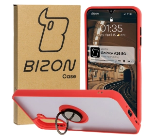Bizon z uchwytem na palec Hybrid Ring do Galaxy A26 5G Przydymione z czerwoną ramką