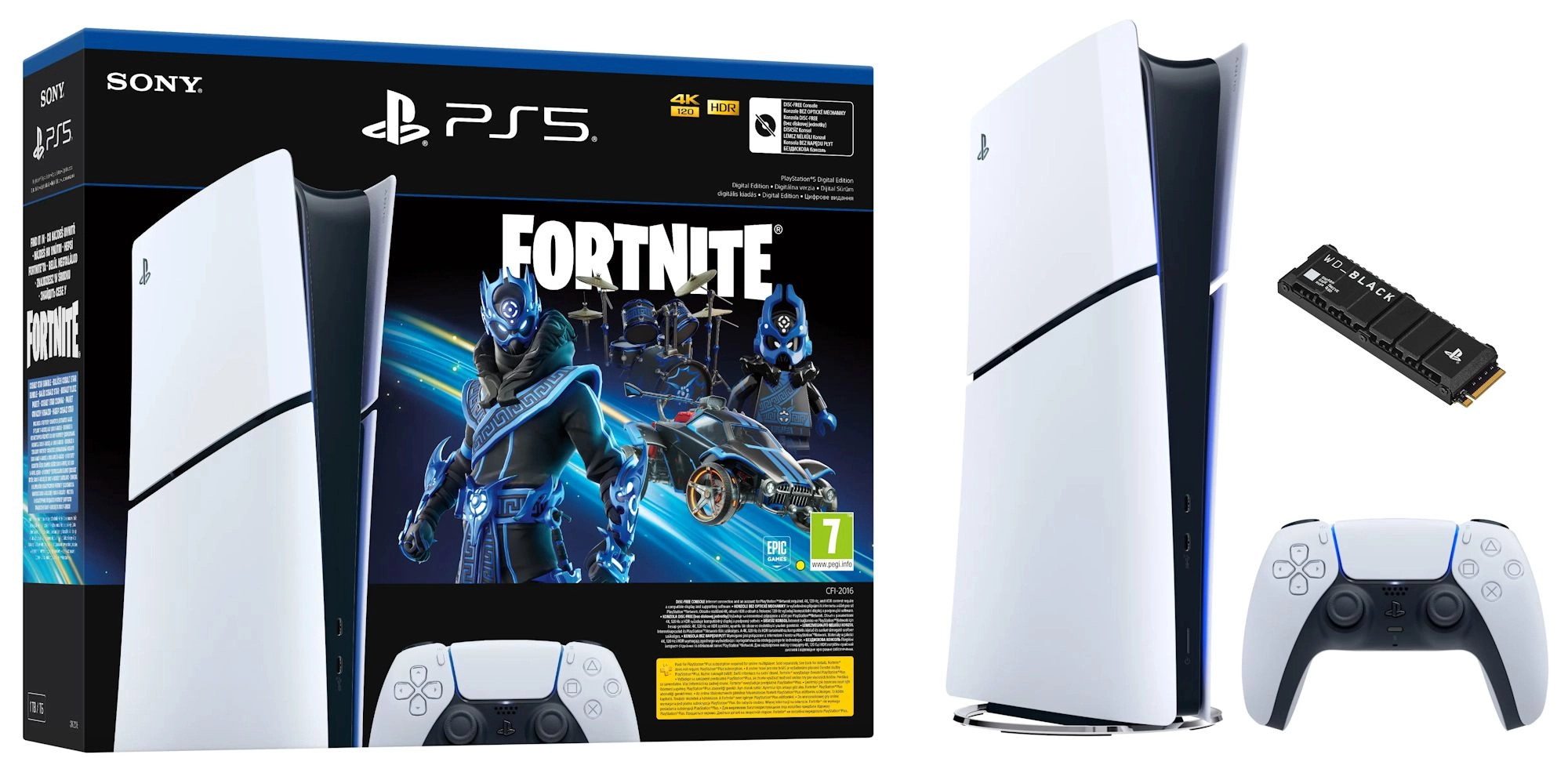 Konsola Sony PlayStation 5 Digital Slim D Chassis (PS5) 1TB Zestaw Fortnite Cobalt + Dysk WD Black SN850P 2TB PCIe Gen4 x4