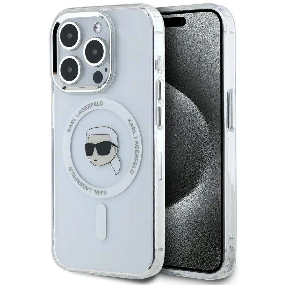 Etui Karl Lagerfeld IML Metal Karl Head MagSafe do iPhone 15 Pro Biały