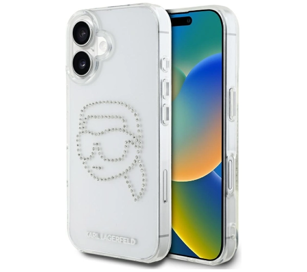 Karl Lagerfeld IML Rhinestones Karl Head do iPhone 16 Przezroczysty