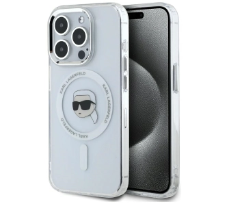 Etui Karl Lagerfeld IML Metal Karl Head MagSafe do iPhone 15 Pro Max Biały