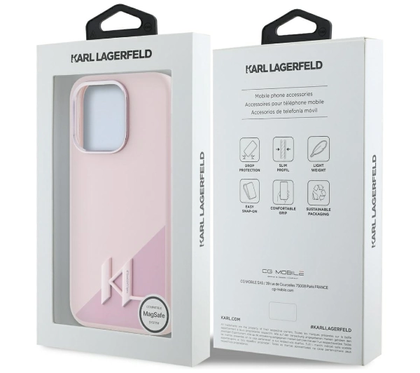 Karl Lagerfeld Silicone Shadow Metal Initial MagSafe do iPhone 15 Pro Max Różowy