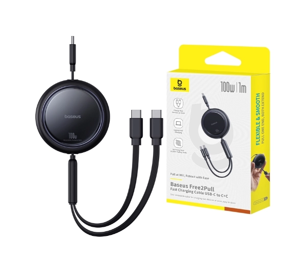 Baseus USB-C 2w1 Bright Mirror 100W 1m Czarny
