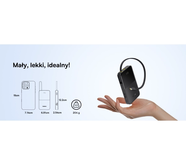 Baseus Bipow 2 Pro 10000mAh 22.5W Cyfrowy wyświetlacz, Wbudowany kabel USB-C Czarny - ⚡ BESTSELLERY ⚡