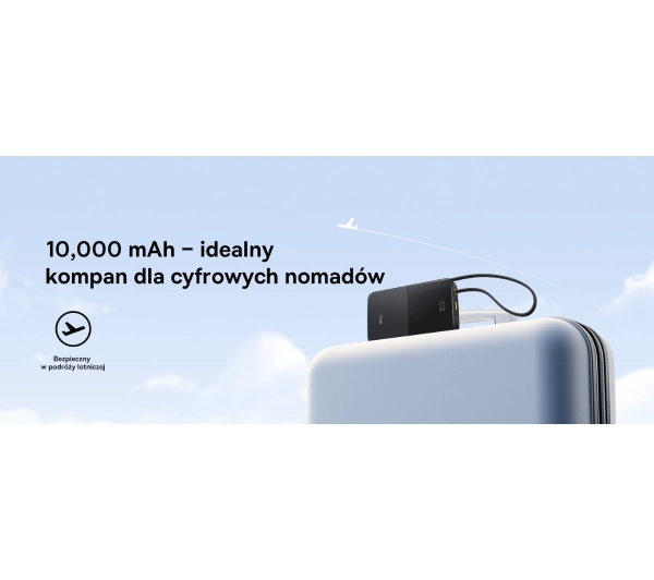Baseus Bipow 2 Pro 10000mAh 22.5W Cyfrowy wyświetlacz, Wbudowany kabel USB-C Czarny - ⚡ BESTSELLERY ⚡