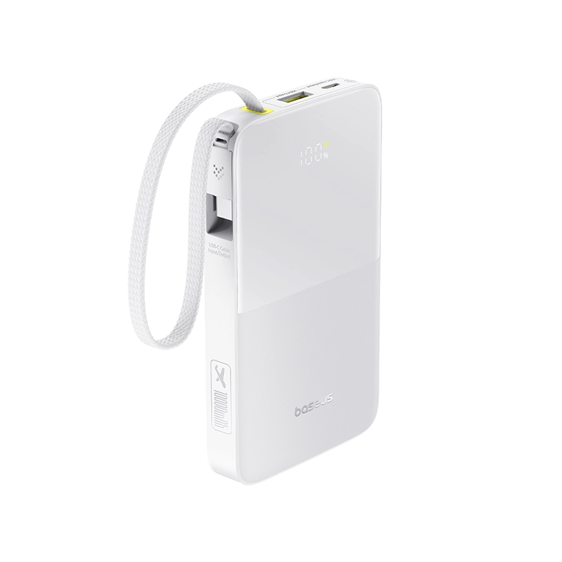 Powerbank Baseus Bipow 2 Pro 10000mAh 22.5W Cyfrowy wyświetlacz, Wbudowany kabel USB-C Biały