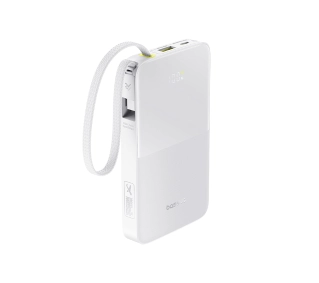 Baseus Bipow 2 Pro 10000mAh 22.5W Cyfrowy wyświetlacz, Wbudowany kabel USB-C Biały - ⚡ BESTSELLERY ⚡