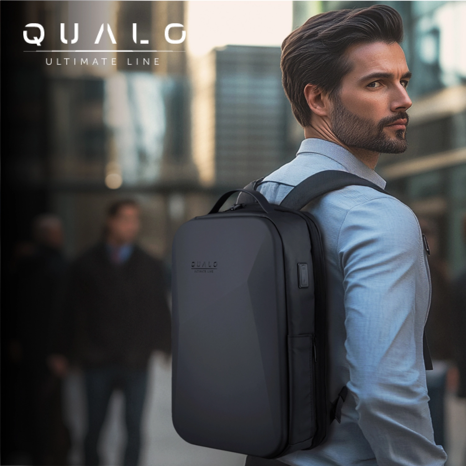Plecak na laptopa QUALO QPS-W-USB-01 wodoodporny 15,6" Czarny