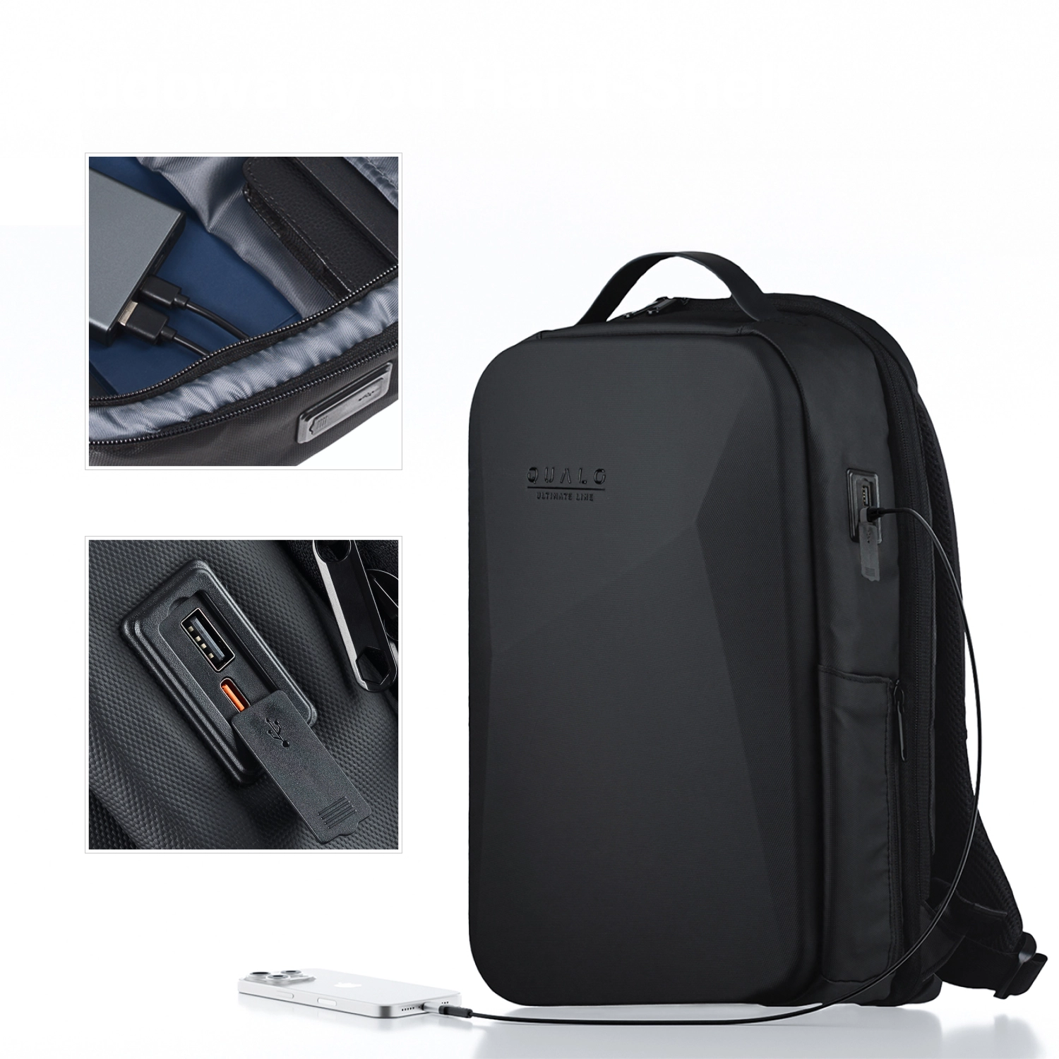 Plecak na laptopa QUALO QPS-W-USB-01 wodoodporny 15,6" Czarny