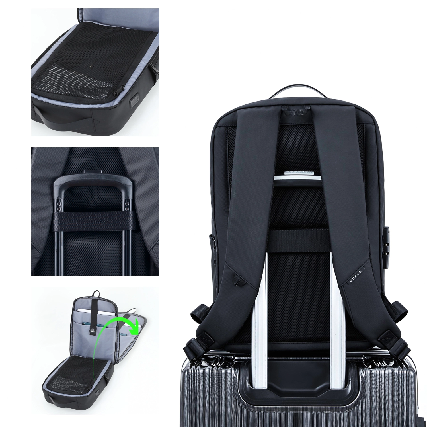 Plecak na laptopa QUALO QPS-W-USB-01 wodoodporny 15,6" Czarny