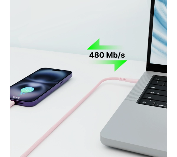 QUALO USB-C do Lightning 1,5m 2,4A Różowy