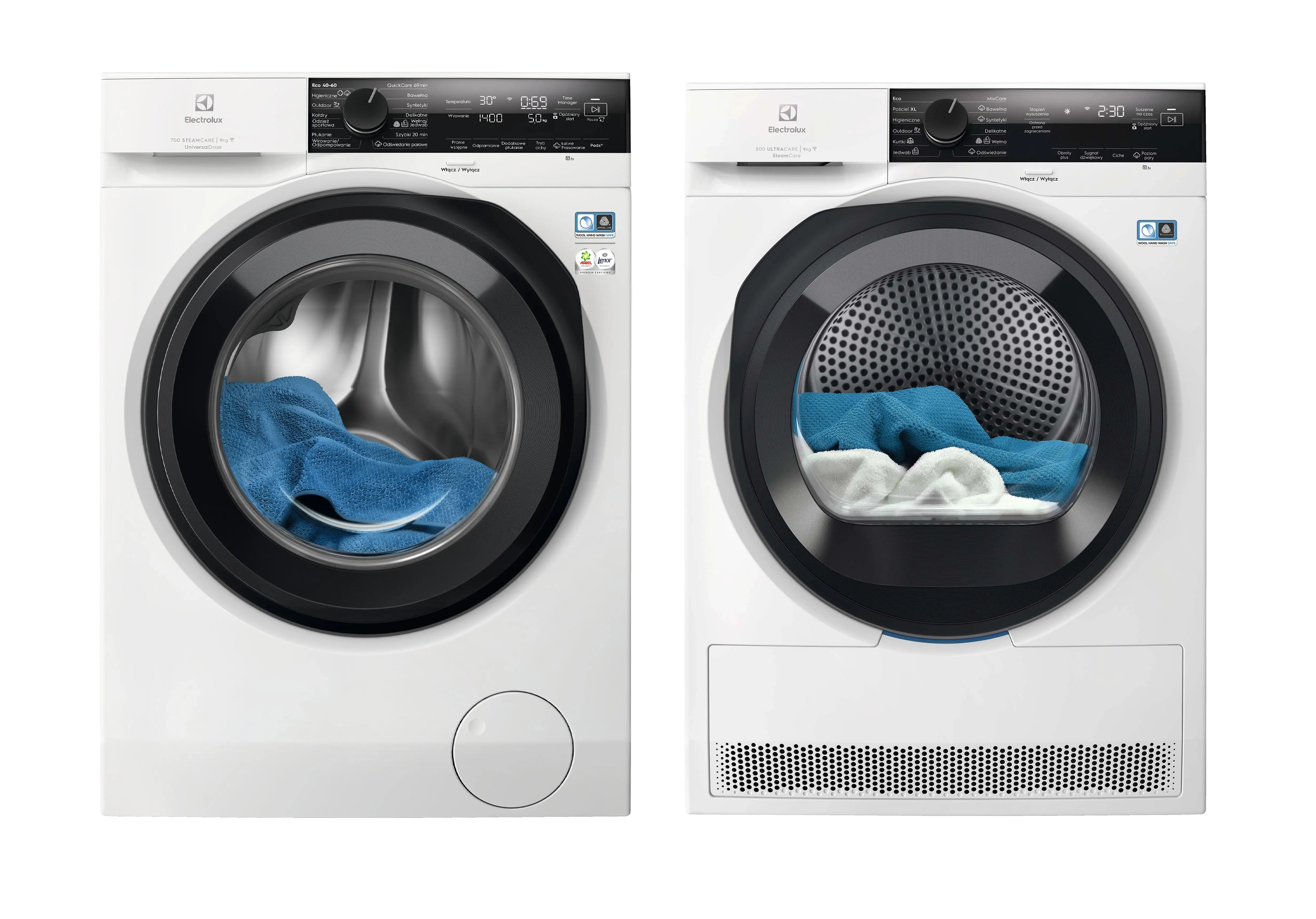 Zestaw Electrolux pralka 700 SteamCare EW7FX4492PQ 9kg 1400 obr/min + suszarka 800 UltraCare EW8D495MCP 63,8cm 9kg
