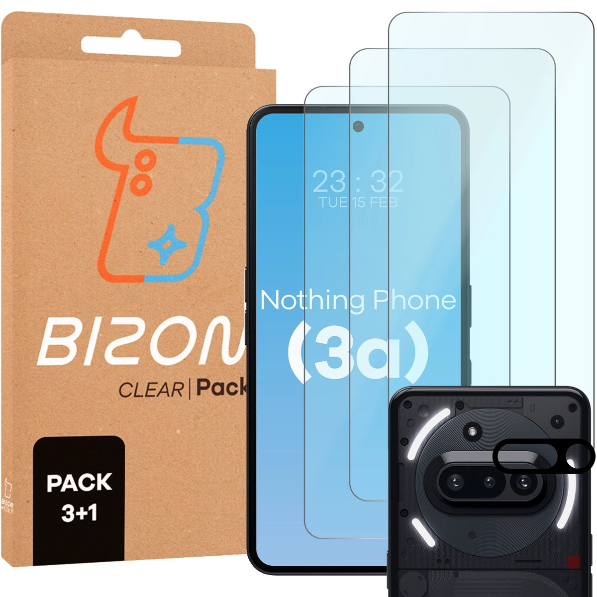 Zestaw ochronny Bizon 3x Szkło hartowane + szybka na aparat Clear 2 Pack do Nothing Phone 3a