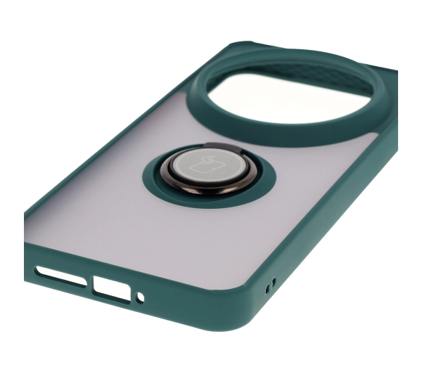 Bizon z uchwytem na palec Hybrid Ring do Xiaomi 15 Ultra przydymione z Ciemnozieloną ramką
