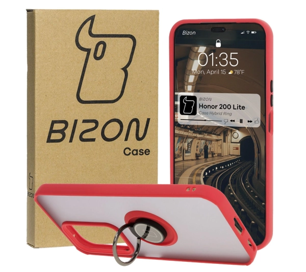 Bizon z uchwytem na palec Hybrid Ring do Honor 200 Lite przydymione z Czerwoną ramką