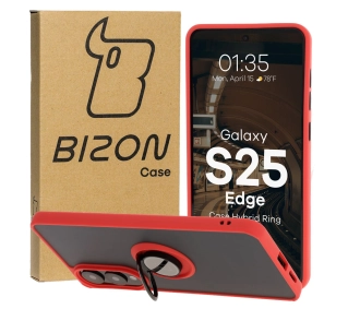Bizon z uchwytem na palec Hybrid Ring do Galaxy S25 Edge przydymione z Czerwoną ramką