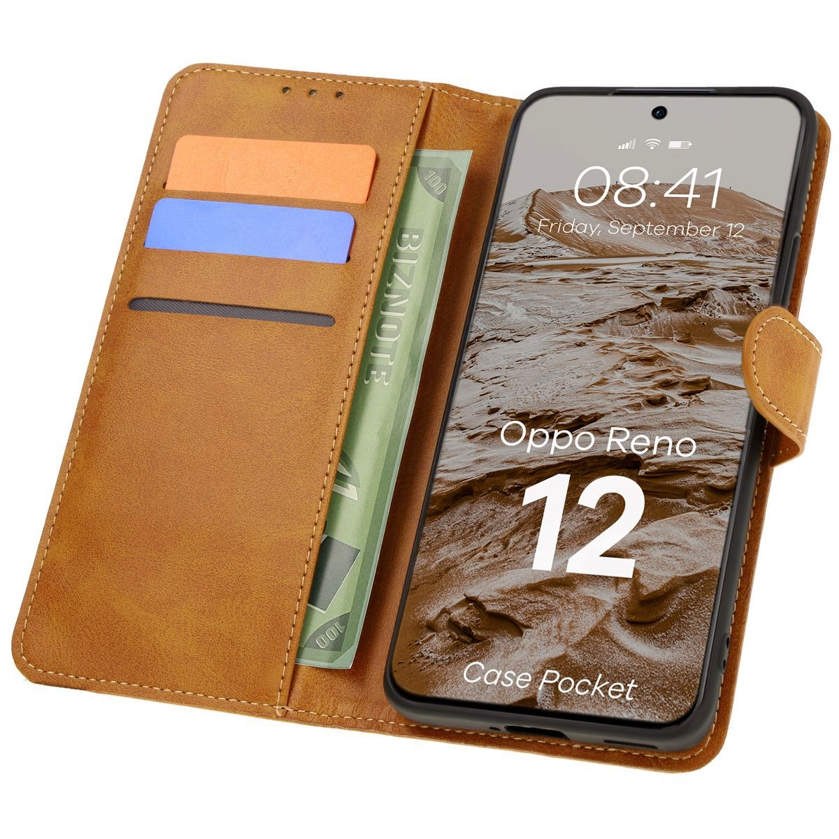 Etui Bizon z klapką Pocket do Oppo Reno 12 Brązowy