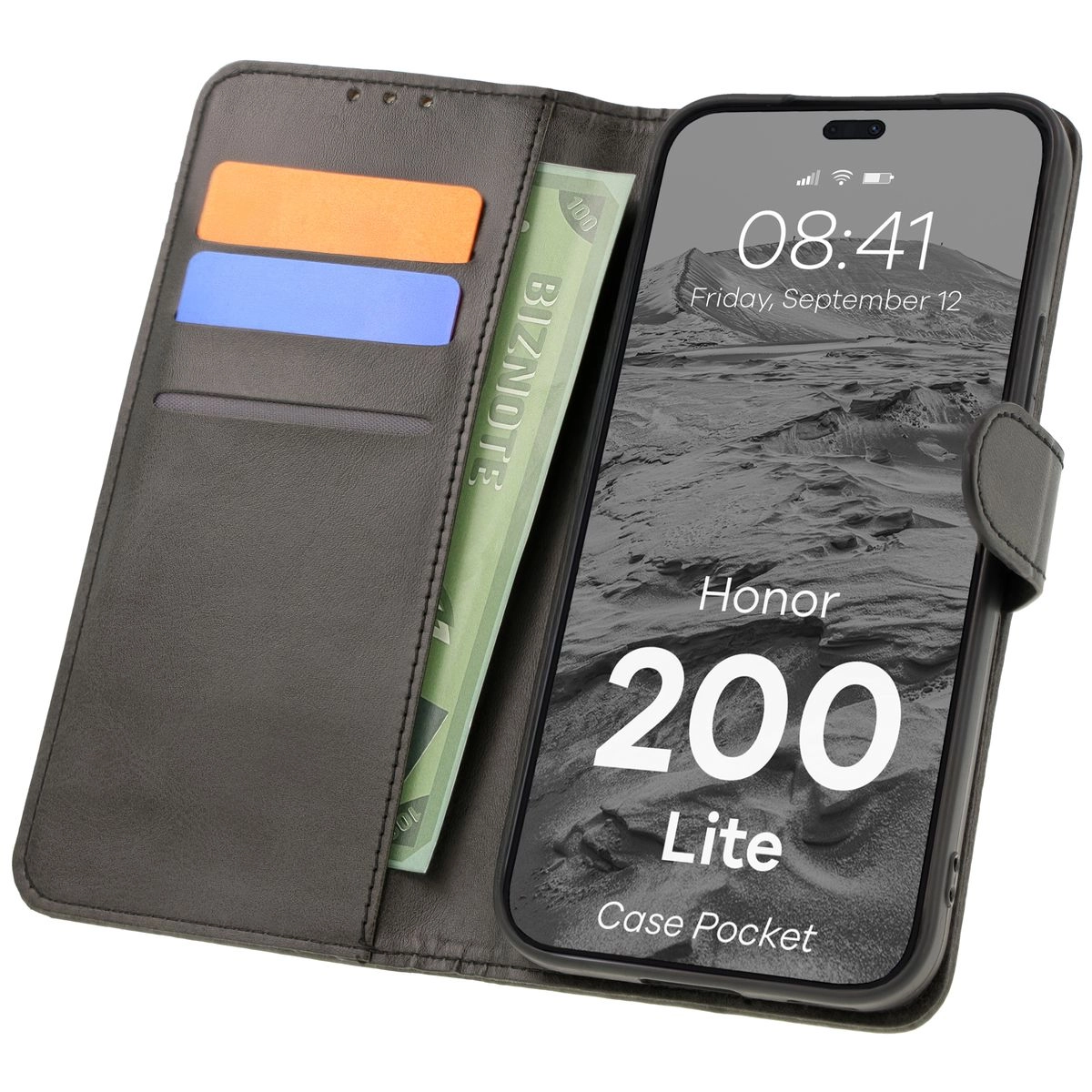 Etui Bizon z klapką Pocket do Honor 200 Lite Czarny