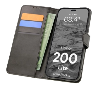 Etui Bizon z klapką Pocket do Honor 200 Lite Czarny