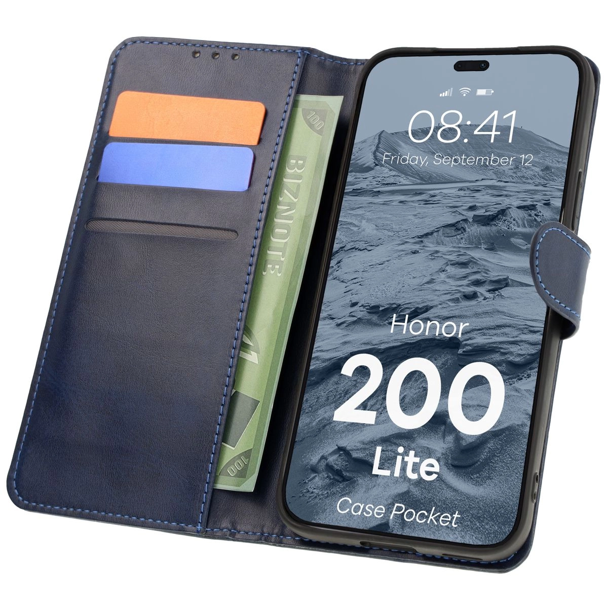 Etui Bizon z klapką Pocket do Honor 200 Lite Granatowy