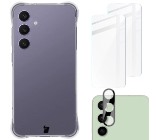 Bizon elastyczne etui Salpa + 2x szkło hartowane + szkiełko na obiektyw Clear Pack do Galaxy S24 FE