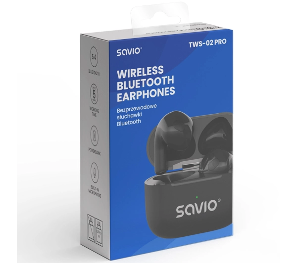 Savio TWS-02 PRO Douszne Bluetooth 5.4 Czarny