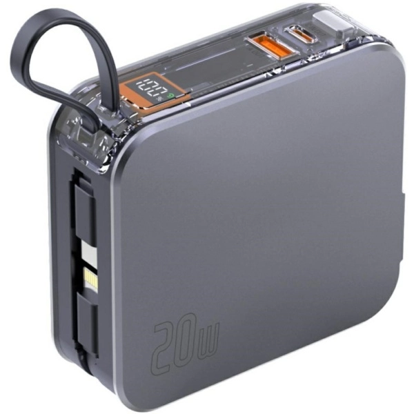 Powerbank 4smarts Lucid 3iw1 Hybrid Charger 10000mAh 20W Wbudowany kabel USB-C / Lightning Srebrny