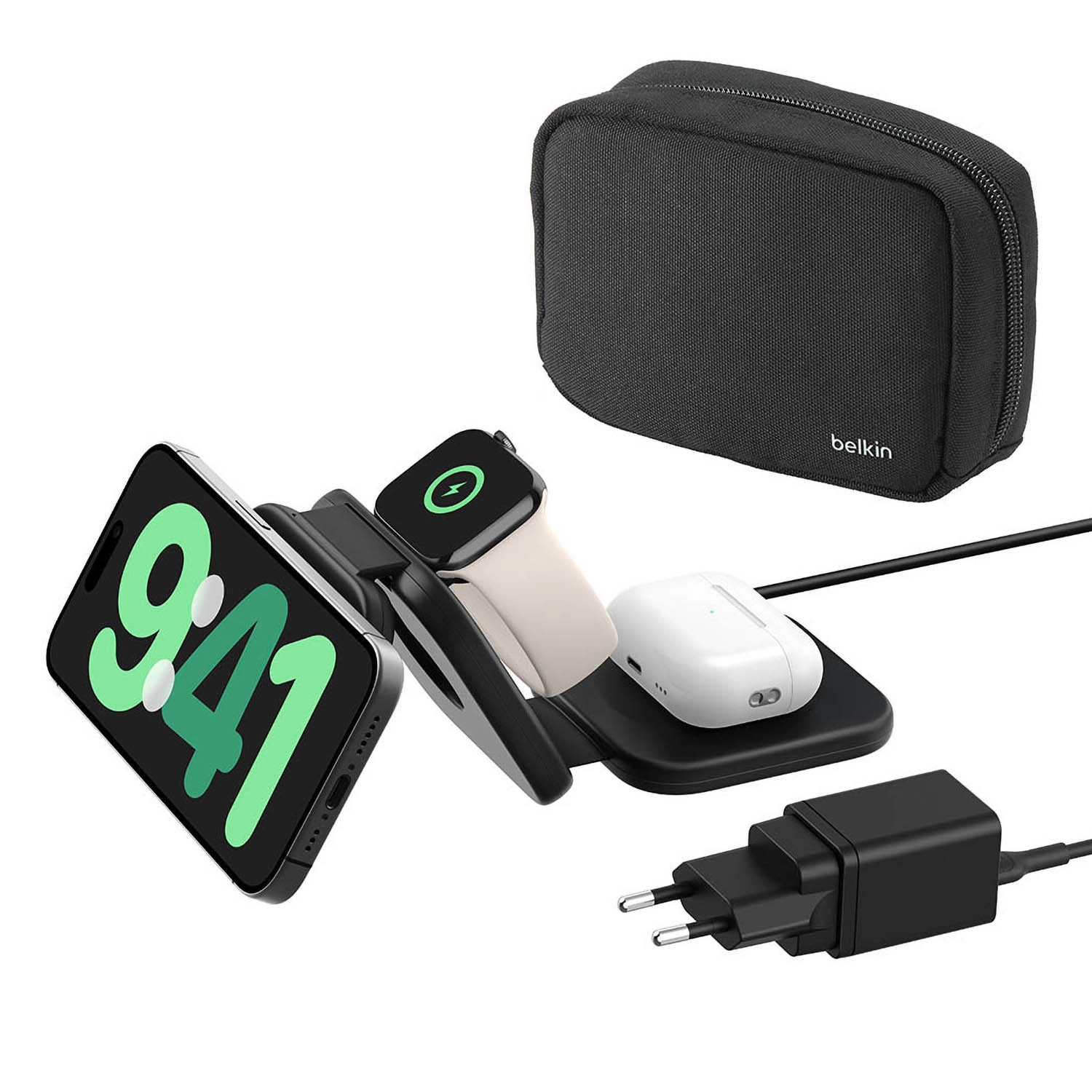 Adapter bezprzewodowego ładowania Belkin 3w1 Qi2 15W Czarny