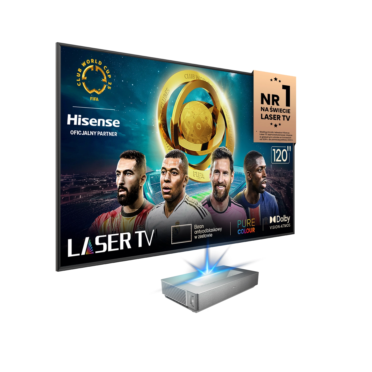 Projektor Hisense Laser TV - 120L5N - 4K UHD, Laser, Ekran ALR 120" w zestawie, Wi-Fi, BT, AirPlay, VIDAA OS