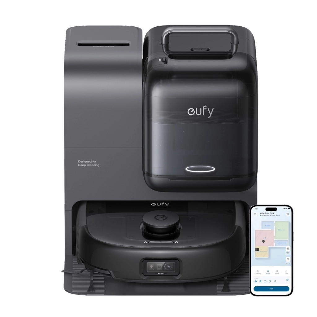 Robot sprzątający eufy Omni E28 Funkcja mopowania Stacja oczyszczająca Tworzenie mapy pomieszczenia 57dB Czarny AI
