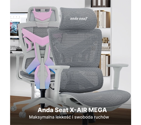 Anda Seat X-Air Mega XL Mesh Gamingowy do 120kg Tkanina Szaro-różowy - Kup na Raty - RRSO 0%