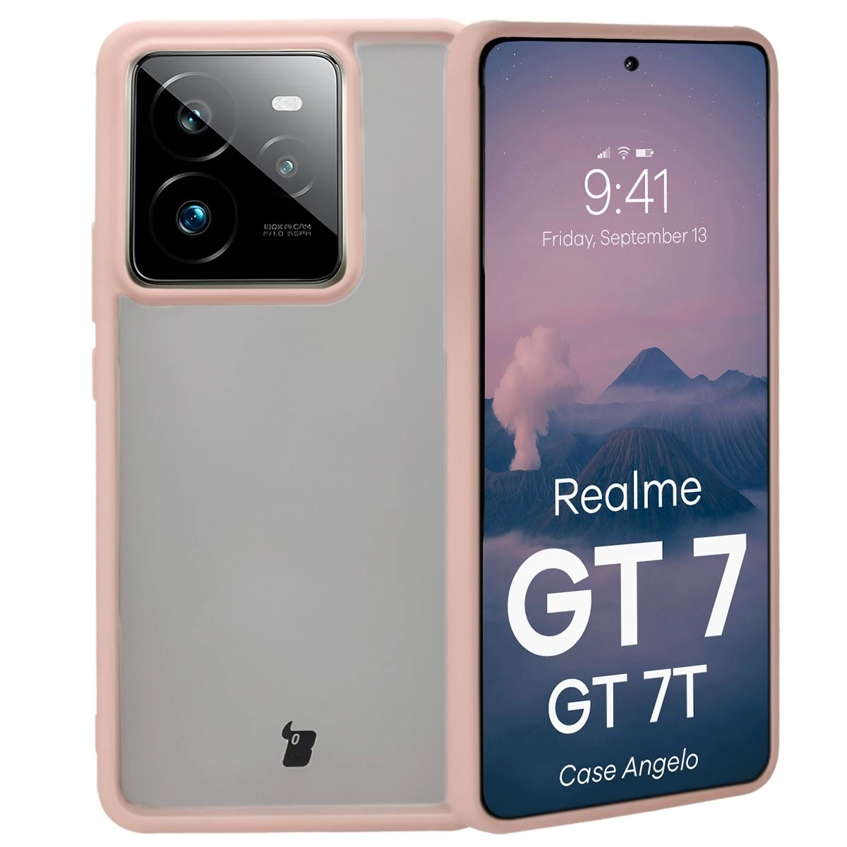 Etui Bizon Angelo do Realme GT 7 / Realme GT 7T z różową ramką