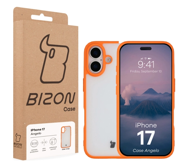 Bizon Angelo do Apple iPhone 17 z pomarańczową ramką