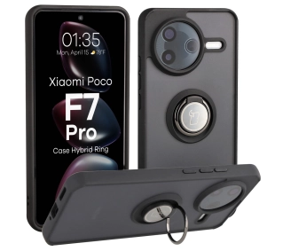 Bizon z uchwytem na palec Hybrid Ring do Xiaomi POCO F7 Przydymione z Czerwoną ramką