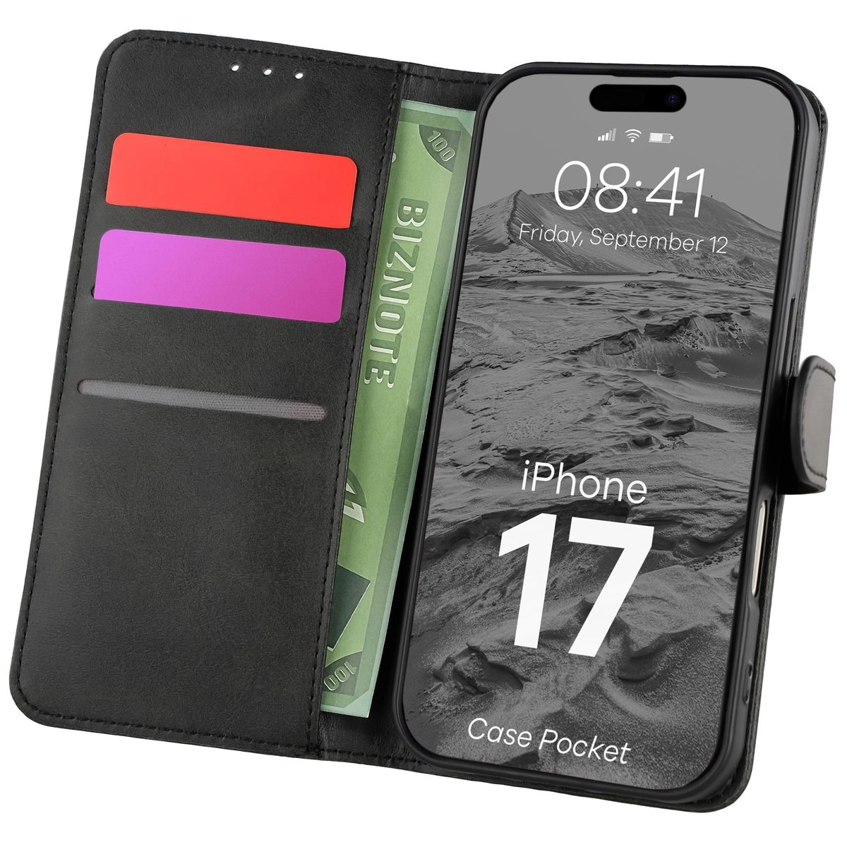 Etui Bizon z klapką Pocket do Apple iPhone 17 Czarny