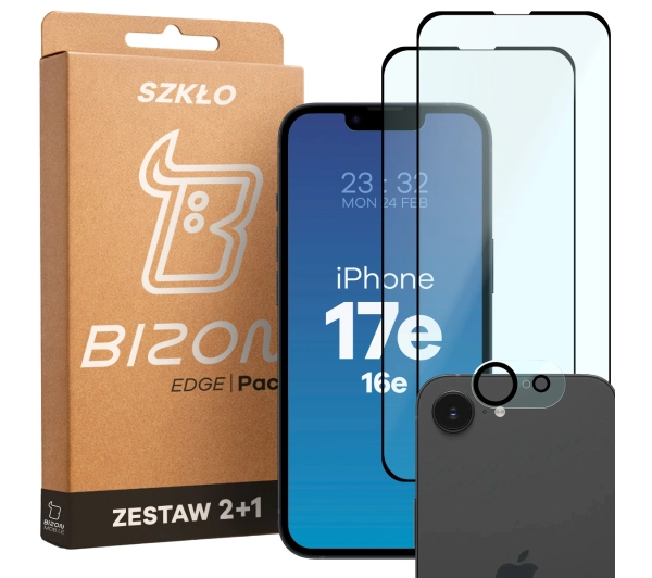 Bizon 2x szkło + szybka na aparat Edge 2 Pack do Apple iPhone 16e/17e