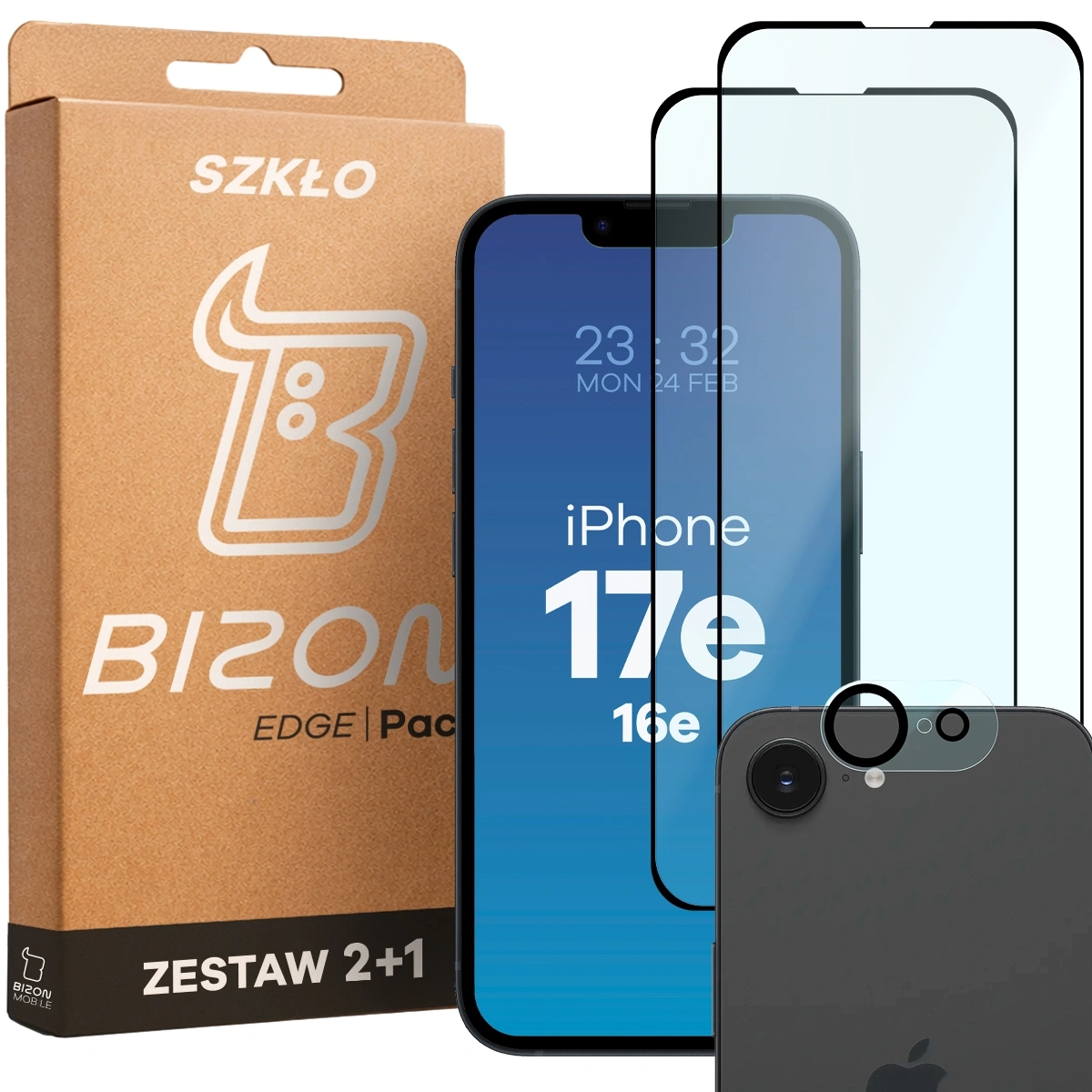 Zestaw ochronny Bizon 2x szkło + szybka na aparat Edge 2 Pack do Apple iPhone 16e/17e