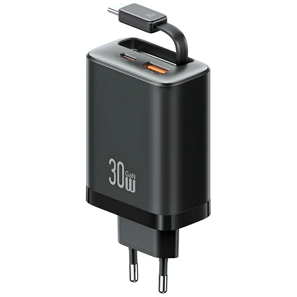 Ładowarka sieciowa USAMS Xiang Series CC296 30W 1x USB-C 1x USB-A + kabel USB-C Czarny